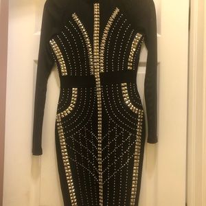Black mesh studded bandage dress